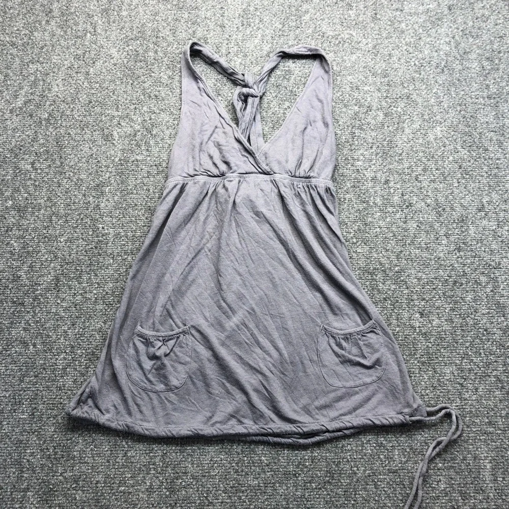 American Eagle Outfitters Gray Halter Babydoll Top T-Back Pockets Womens S/P